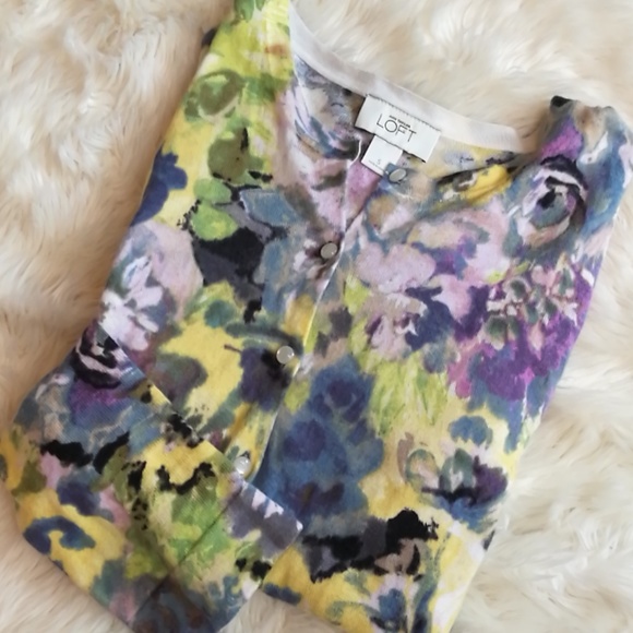 LOFT Sweaters - LOFT Watercolor Floral Cardigan Sweater Small